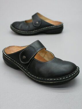 Finn Comfort Shoes 39 D Ladies 8-8.5 Wide Stanford Black Slides Mules Clog Shoes